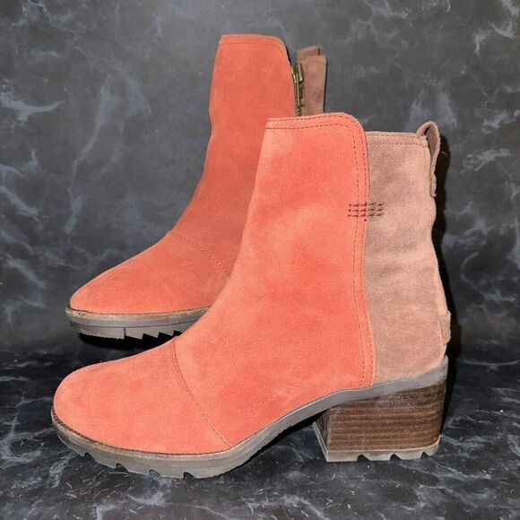 Sorel Boots Cate Bootie Carnelian Red Leather Side Zip Heeled Boot Women’s 7 - Picture 1 of 8